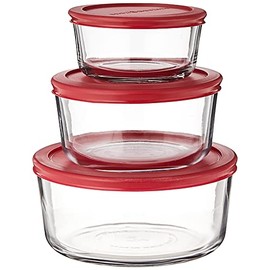 Anchor Hocking Classic Glass Food Storage Containers with Lids, Red, 6-Piece Set, Model Number: