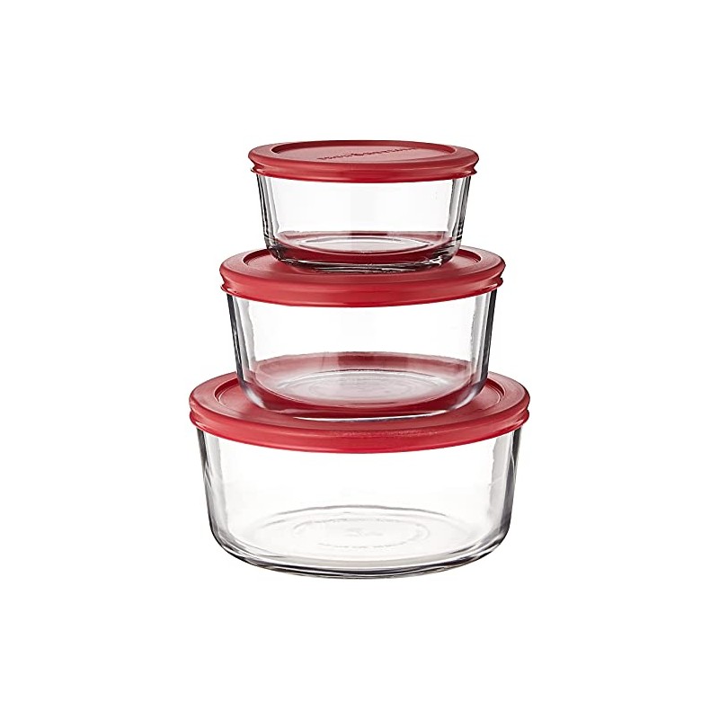 Anchor Hocking Classic Glass Food Storage Containers with Lids, Red,