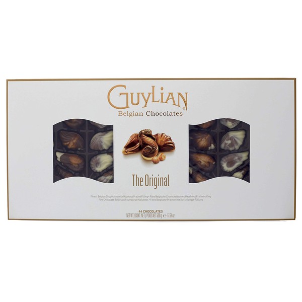 GuyLian Belgian Chocolate Gift Box, Includes Silky Smooth Sea Shell Shaped Milk Chocolates with a Creamy Hazelnut Praline Filling, 44 Count