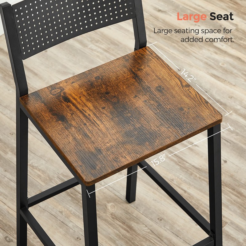 VASAGLE Bar Stools, Set of 2 Bar Chairs, Tall Bar
