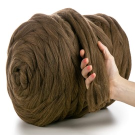 MeriWoolArt® 100% XXL Merino Wool Yarn, 4 - 5 cm Thick Wool Yarn, Felting Wool Dry Felting, Wet Felting, DIY Wool Yarn Blanket, Baby Wool, Arm Knitting Blanket Yarn, Brown-Yellow, 100 g