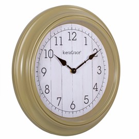 Kiera Grace Epoch 14" Wall Clock with Taupe Washflat Glass, Plastic Numerals, Accurate Timekeeping, Energy-Efficient, Lightweight, and Versatile Clock for Home or Office Use
