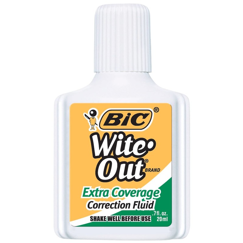 BIC WOFEC12WE Wite-Out Extra Coverage Correction Fluid, 20 ml Bottle,