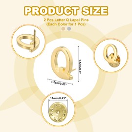PATIKIL Letter Q Lapel Pins, 2 Pack Initial Alphabet Collar Pins Letter Copper Brooch Pins for Mens & Womens Shirt Dress Suits Business Events, Gold/Silver
