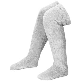 Sintege Cute Leg Cover Socking Plush Over Knee Socks Winter Plush Slipper Stockings Furry Warm Home Sleeping Socks for Women(Light Grey)
