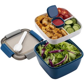 MUJUZE Lunch Box with Dividers, Salad Box to Go Adult/Children, Lunch Box Sustainable Bento Box, Leak-Proof, Lunch Box with Cutlery for School, Work, Picnic, Travel (Green)