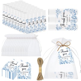 50 PCS Baby Shower Favors Lip Balms for Guests,Baby Shower Games Favors Boys Girls Neutral Gender Reveal Favors with Thank You Card Tags Baby Shower Decorations Blue Flower