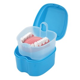 1 Stück Prothese Box,Gebissdose,Retainer Container Aufbewahrungsbox,Prothesendose,Zahnspangendose,Zahnprothese Box,Aufbewahrungsbox Mit Hängender Sieb,Für Falsche Zähne Lagerung Reinigung (Hellblau)