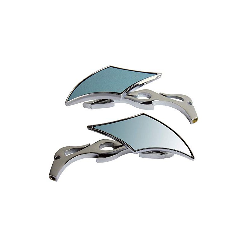 MotorToGo Chrome CNC Diamond Flame Motorcycle Small Rear View Mirrors