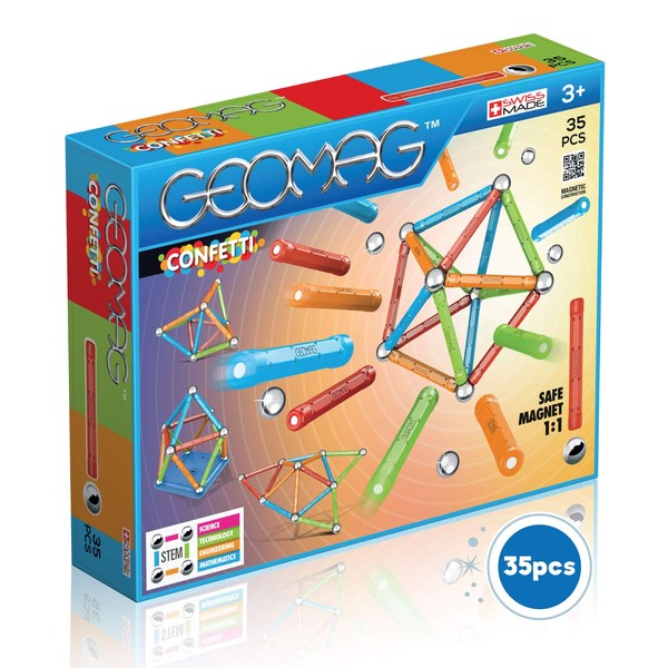GEOMAG Magnetic Sticks and Balls Building Set | 35 Piece | Magnet Toys for STEM | Creative, Educational Construction Play | Swiss-made Innovation | Confetti | Age 3+