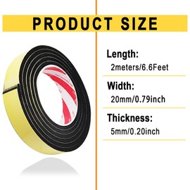 generic Black Polyurethane Foam Tape Weatherstrip for Window/Door Soundproofing,Anti-Vibration, Anti-Collision,Door Weather Stripping,Foam Insulation Tape(2 Rolls,20mmx2mx5mm 6.6ft x 3/4in x 3/16in)