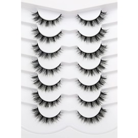 Pooplunch False Eyelashes Cat Eye Lashes Natural Cluster Extension Look Wispy Short Volume 8D Faux Mink Lashes Fake Eyelashes Strips 7 Pairs Pack