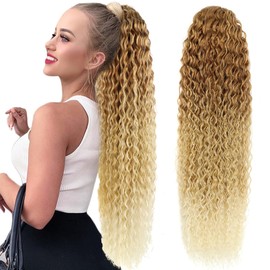 Drawstring Ponytail Extension, 30 inch Long Curly Ponytail Hair Extension Synthetic Hairpiece for Women(OT27/613#, 30 inch)