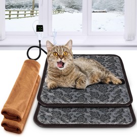 Riakrum 2 Pcs Pet Heating Pad Heated Dog Heated Bed Waterproof Cat Warming Pad Adjustable Dog Heated Pad Electric Pet Heating Mat with Washable Cover, Switch, Anti Bite Steel Cord 17.7x17.7(Coffee)