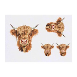 4 x 'Highland Cow Head' Temporary Tattoos - Water Resistant, Skin-Safe, Non-Toxic Transfers, Mixed Sizes (TO00077226)