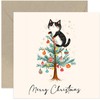 Funny Cat Christmas Tree Card Design For Friend - Merry