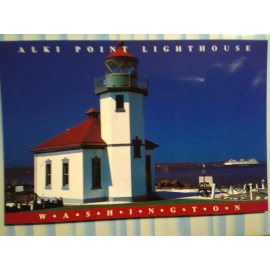 THE PACIFIC NORTHWEST Amazing Photo POST CARD  ALKI POINT LIGHTHOUSE & PUGET SOUND FERRY SEATTLE WA