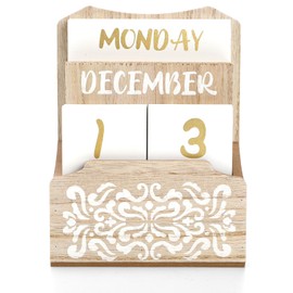 Nicunom Wooden Desk Calendar, Wood Block Perpetual Calendar for Desk Vintage Week Month Date Display Block Gift Calendar for Home Office Rustic Farmhouse Decor Classroom Teacher Desk Accessories