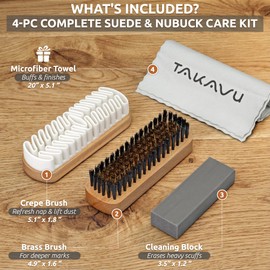 TAKAVU Premium Suede & Nubuck Cleaning Kit - Crepe Brush, Brass Bristle Brush, Microfiber Towel Cloth, Cleaning Block Eraser for Shoes, Boots