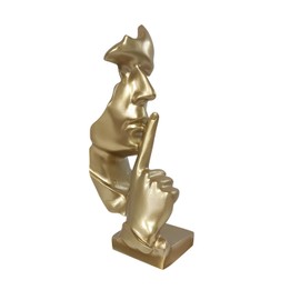 Silence Is Golden Thinker Statue - Modern And Creative Abstract Sculpture Of Keep Silent Man Statue Figurine For Home Living Room Office Desk Decor 11" High (Gold)