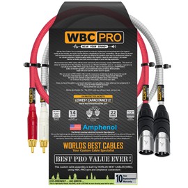 1.5 Foot RCA to XLR (Male) Cable Pair - WBC-PRO-LOCAP Low-Capacitance (14pF/ft) 22 AWG Ultra-Silent Audiophile & Pro-Grade Audio Interconnect Cable - Amphenol Plugs & Red & Silver Tweed Jackets