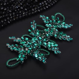 Teyglen Bridal Green Crystal Hair Vine Full Rhinestone Wedding Headband Hair Accessories for Bride Large Crystal Headband Headpiece for Women Girls (Green)