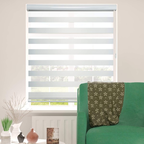 ShadesU Custom Size Zebra Blind Window Blind Privacy Light Filtering Shades Non Cordless (Maxium Height 72inch) (White Color)(Width 47 inch)