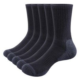 YUEDGE Men's Moisture Wicking Black Cushioned Crew Socks Padded Comfort Work Socks Training Athletic Socks For Men Pack 10-13, 5 Pairs