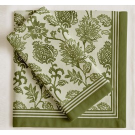 Vargottam Luxury Cotton Twill Napkins - Set of 12, 20-Inch Green Floral Pattern, Premium Thick Cloth Napkins for Elegant Dining & Special Occasions - Soft, Absorbent & Machine Washable