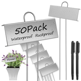 WSICSE 50-Pack Metal Plant Labels, 10.6" Waterproof Garden Markers with Pen Reusable Nursery Tags for Vegetables Flower Seed Greenhouse(Silver)