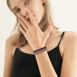 Hernin Women's Crystal Bead Bracelet, Multilayer Crystal Stone Bead Bracelets for Women, Multilayer Stretch Bracelet, Bohemian Crystal Beaded Multi-Layered Stretch Bracelet, Crystal