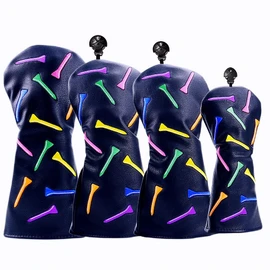ROYMADE Golf Club Covers Set Colorful Tees Design Driver Covers Fairway Wood Cover Hybrid Cover Leather Golf Wood Head Cover (Color T Black (DR+FW+UT 4pcs))