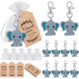 Recuerdos Baby Shower Niño, Regalos para Baby Shower, Juego de 50 Llaveros de Elefante Lindos para Fiestas de Niños Shower Con Etiquetas de Agradecimiento, Bolsas de Organza, Decoraciones Baby Shower