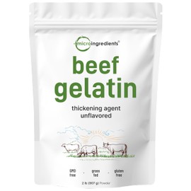 Beef Gelatin Powder, 2lb (32oz) | Premium Source from Grass-Fed & Pasture Raised Beef | Unflavored Thickening Agent for Cooking & Baking | Rich in Natural Protein & Collagen | Non-GMO, Gluten Free