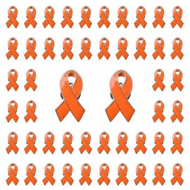 WANDIC 50pcs Orange Ribbon Pins, Ribbon Brooches Leukemia Pins Lymphoma Awareness Brooches Hope Faith Pins for Public Event Advocacy