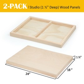 Falling in Art 2 Pack Unfinished Wooden Canvas Panels, 18x24 Gallery Birch Wood Panels Kit, 1 1/2" Deep Art Cradle Boards for Acrylic Painting, Pouring and Burning