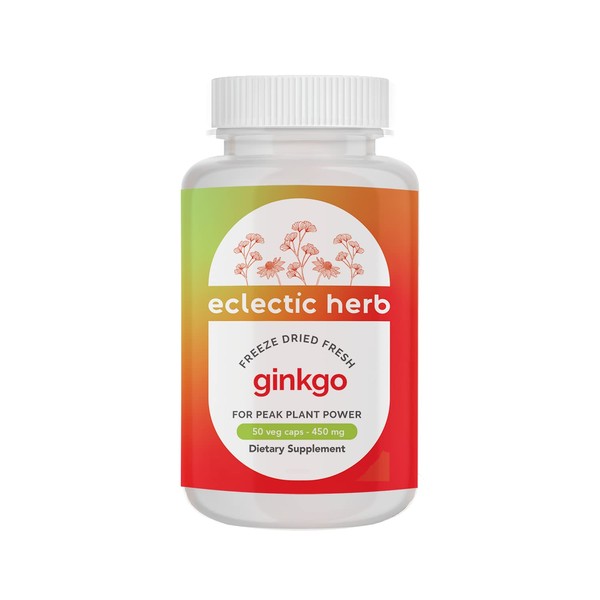ECLECTIC INSTITUTE Raw Freeze-Dried Non-GMO Ginkgo | Cardiovascular and Circulatory Support, Supports Brain Function, Concentration & Memory | 50 CT (450 mg)