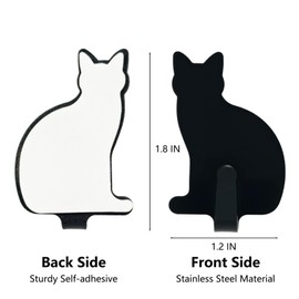 DueHoppee Adhesive Wall Hooks Cat Shaped - 8 Pack Stainless Steel Key Hangers for Cat Lovers - Cute Decorative Hooks for Hanging Hats, Bags,Towels(Black)