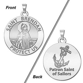 PicturesOnGold.com Saint Brendan Double Sided Sailors Round Religious Medal - - 1 Inch Size of a Quarter -Sterling Silver