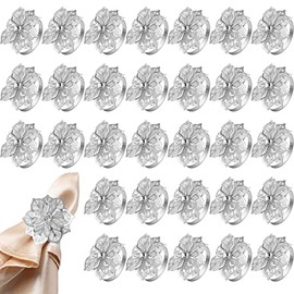 Juego de 60 servilleteros de aleación con diseño de flores huecas, servilleteros de Navidad, decoración de mesa para bodas, fiestas, festividades, banquetes, Acción de Gracias, cena, decoración de mesa (plata)