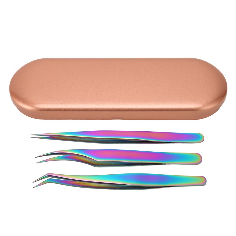 3PCS Eyelash Tweezers Stainless Steel Lash Tweezers Set False Eyelash