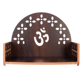 Wooden Wall Mounted Hanging Table top Temple Pooja Mandir God Stand Shelf for Storage and Idols Decoration for Home Office and Gifting (Dark Brown)