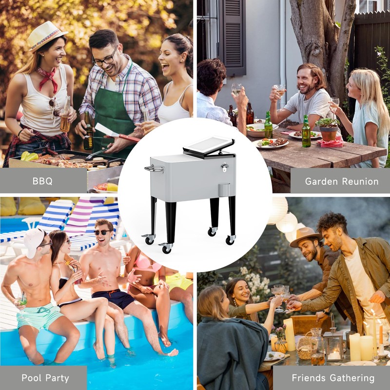 SHAREWIN 60 Quart Rolling Ice Chest, Portable Patio Party Drink