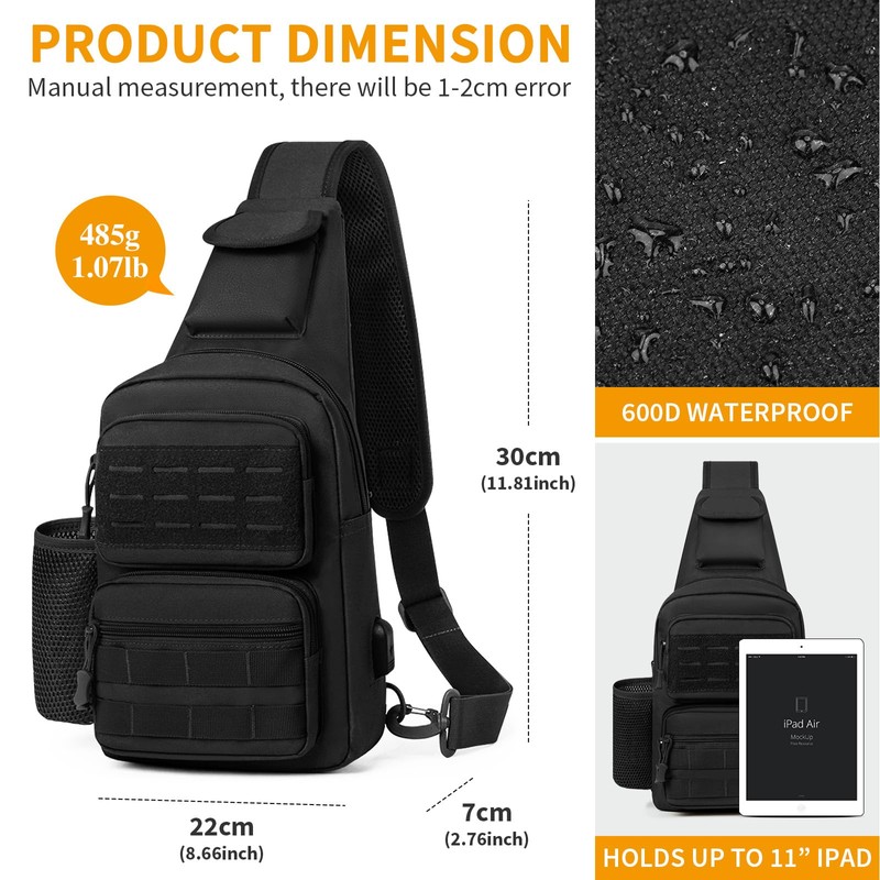 Explokit Tactical Sling Bag Small Shoulder Backpack Molle Chest Pack