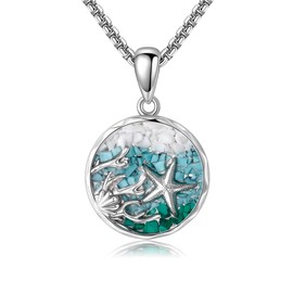 CUPENDA Starfish Necklace 925 Sterling Silver Turquoise Starfish Pendant Necklaces Ocean Jewelry Gifts for Women Men