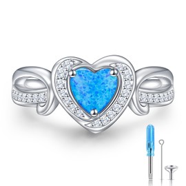 HOOHWE Heart Urn Rings for Ashes for Women 925 Sterling Silver Blue Opal Cremation Rings Urn Jewelry for Ashes of Loved Ones Cremation Jewelry Size8