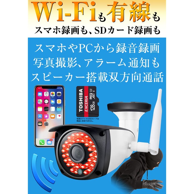Security Camera, Wireless, Outdoor, Surveillance Camera, SD Card Recording, WiFi,