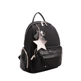 David Jones - Women's Small Backpack Fashion City - Girl's Shoulder Bag Nylon Soft PU Leather - Mini Multi-Pocket School Bag Zip Closure - Fashion Backpack Modern Trendy Designer - Black, Black, One