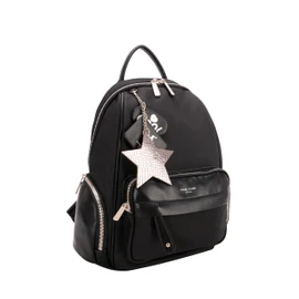 David Jones - Women's Small Backpack Fashion City - Girl's Shoulder Bag Nylon Soft PU Leather - Mini Multi-Pocket School Bag Zip Closure - Fashion Backpack Modern Trendy Designer - Black, Black, One