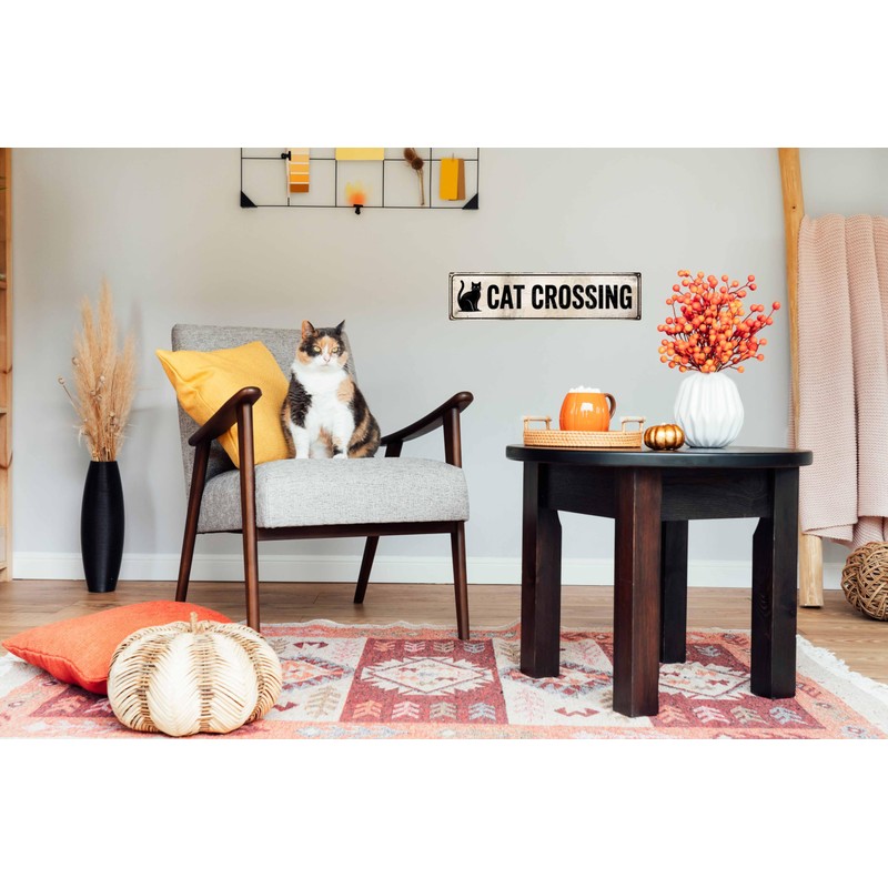 Funny Metal Warning Cat Crossing Tin Signs Wall Decor Man